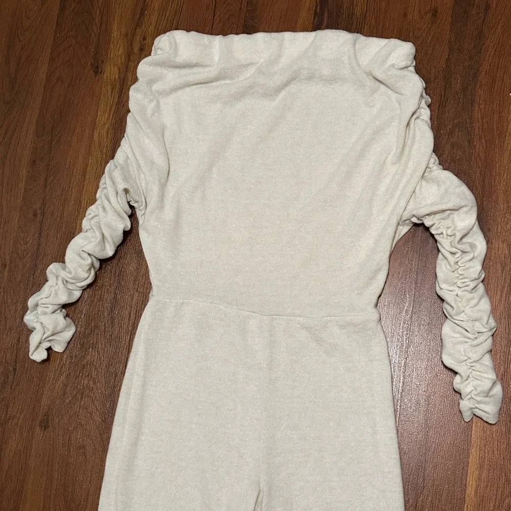 NWOT Fashion Nova Off-Shoulder Cream Jumpsuit